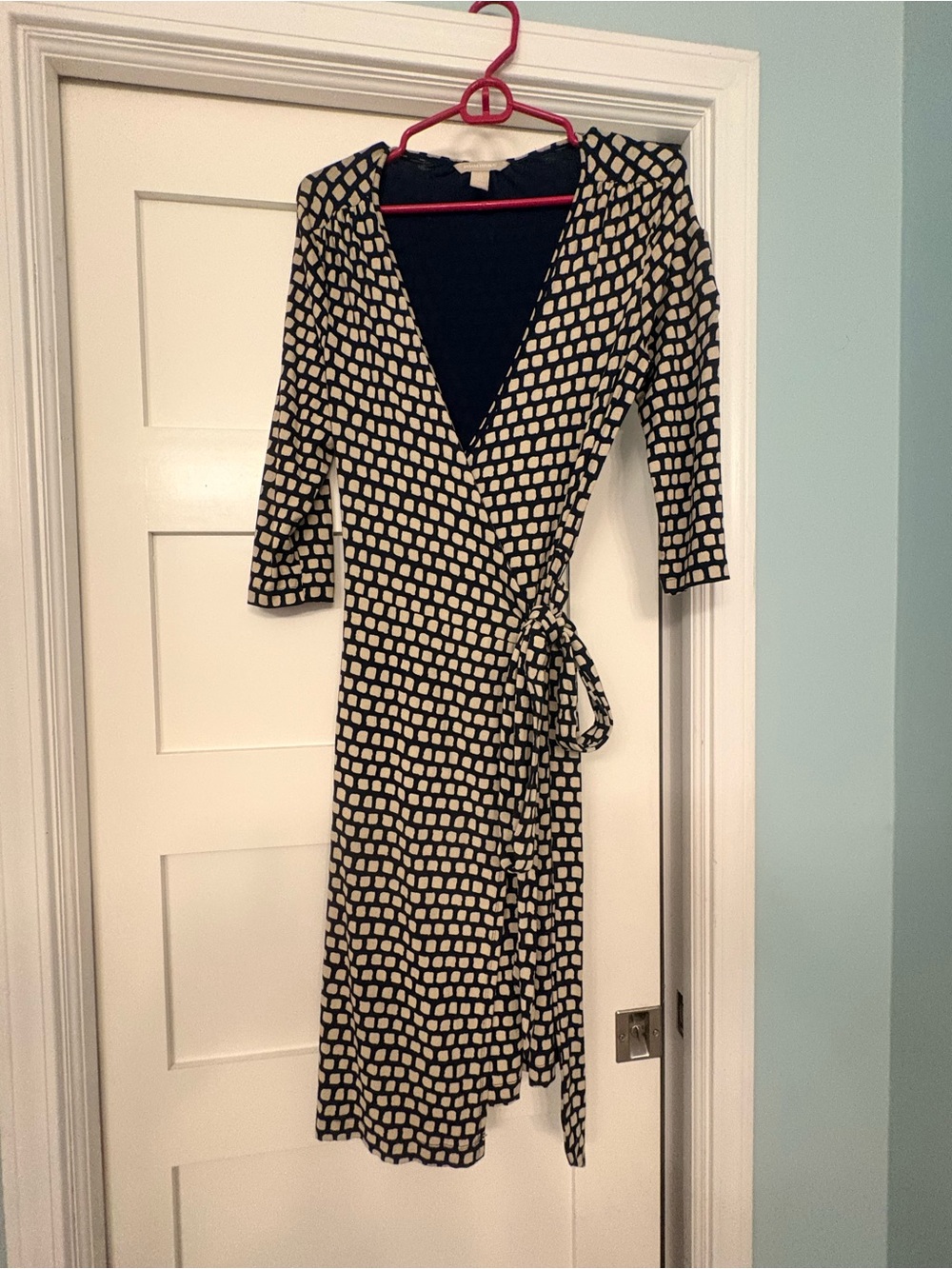 Banana Republic Navy and Cream Geometric Wrap Dress